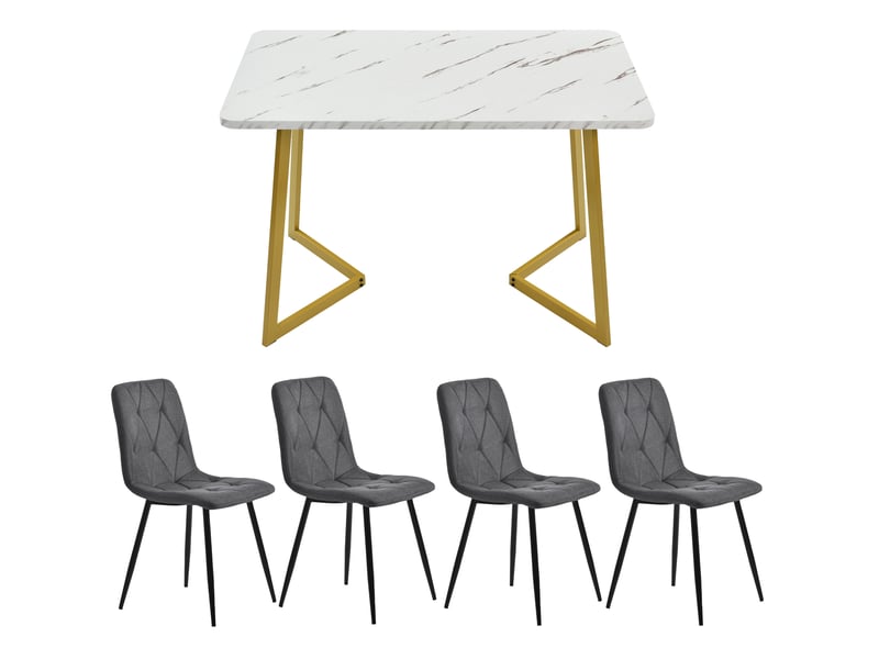  Ensemble table et 4 chaises 117x68x75 cm effet marbre blanc et gris foncé  - Conforama E