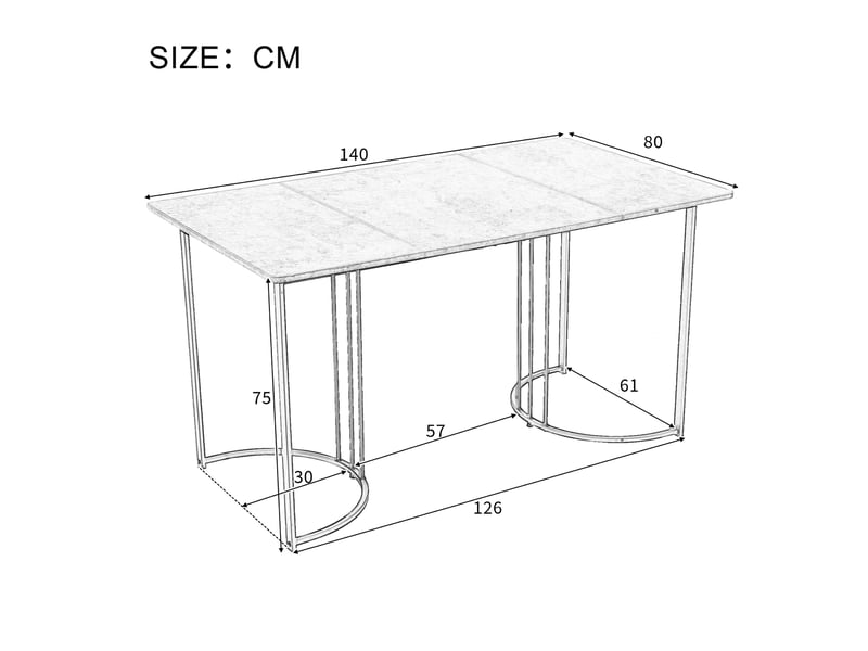  Ensemble table et 4 chaises 140x80x75 cm décor marbre blanc et dore  - Conforama C