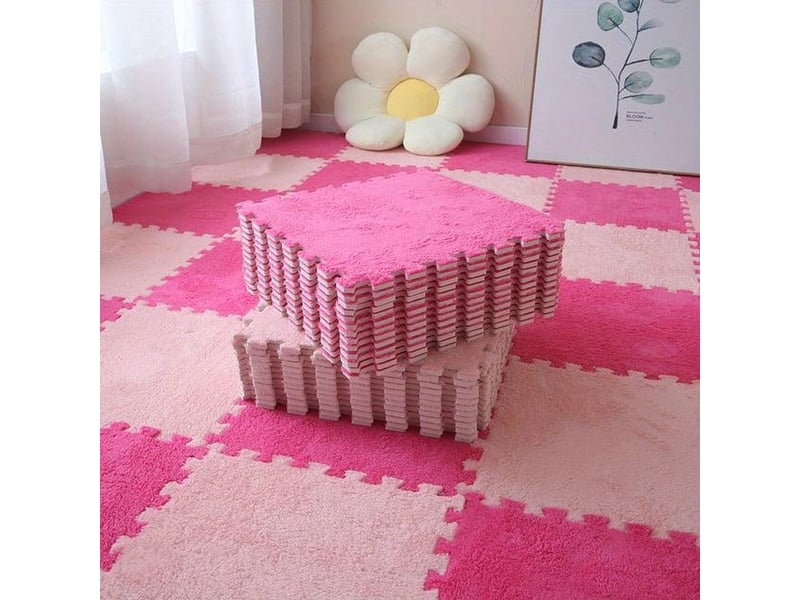  Ensemble de tapis de sol en mousse pelucheuse de 12 pièces: carrés de tapis pour un confort et une protection antidérapants  - Conforama A