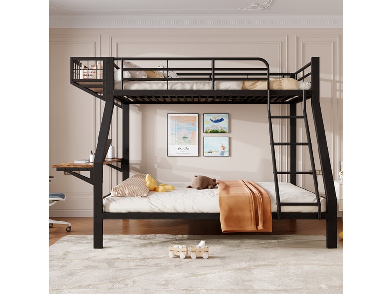 Lit superposé - 90x200 cm - 140x200 cm - bureau intégré - échelle - barrières de sécurité - rangements intégrés - lit enfant - noir CozyNest - Conforama D