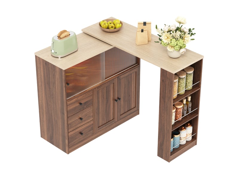  Îlot de cuisine extensible 172x40x96 cm avec rangement en mdf naturel  - Conforama A