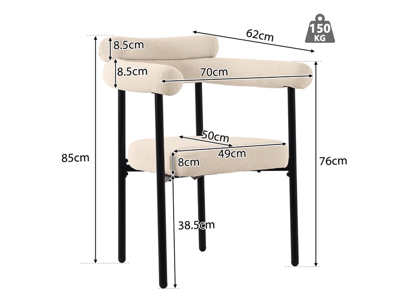  Chaise de salle à manger lot de 2 avec dossier ergonomique  - assise rembourrée, tissu effet suédine - beige  - Conforama D