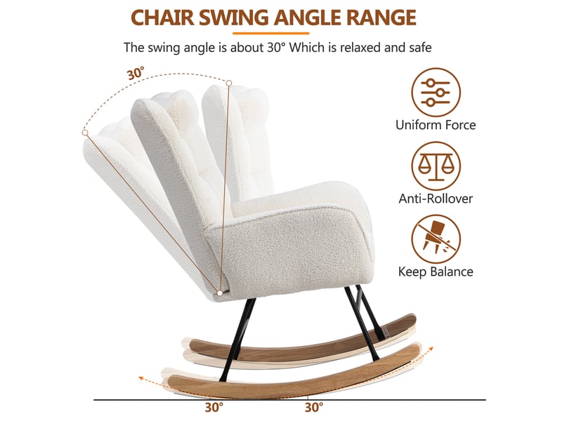 Fauteuil à bascule ergonomique blanc - coussin, repose-pieds, dossier 92 cm, assise 65 cm, base stable, 113 kg  - Conforama E