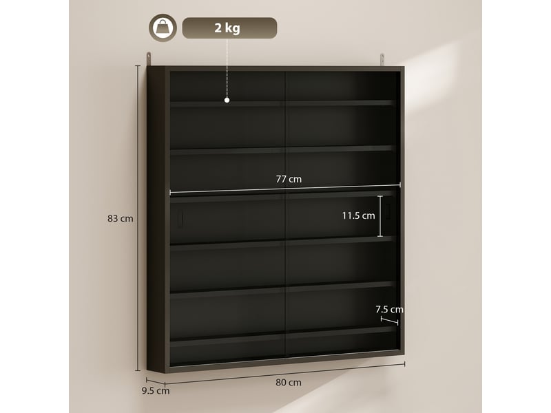  Tableau d'affichage en bois à 6 niveaux réglable avec portes vitrées, 80 x 9,5 x 83 cm, noir  - Conforama E