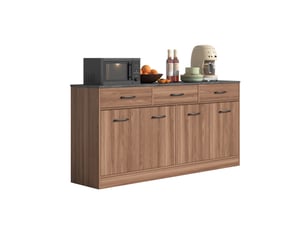 Buffet de cuisine 160 x 37 x 76,5 cm couleur noyer en mdf, 3 tiroirs et 2 rangements avec étagères