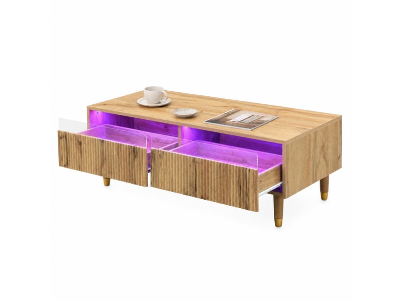  Table basse led moderne avec 2 tiroirs 110 x 50 x 40 cm cravdom  - Conforama A