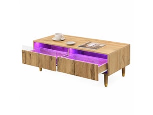Table basse led moderne avec 2 tiroirs 110 x 50 x 40 cm cravdom