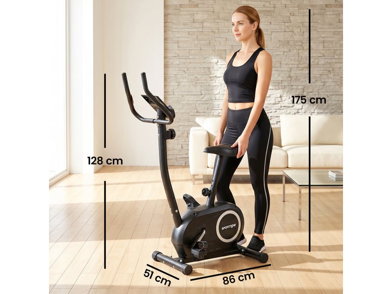  Vélo d'appartement réglable en hauteur, avec application, résistance magnétique, écran lcd, capteurs de fréquence cardiaque et support pour téléphone  - Conforama E