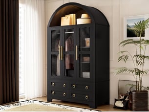Armoire 3 porte(s) battante 4 tiroir(s) BGSRYAO coloris noir largeur 110 cm