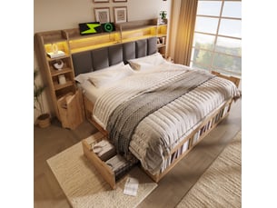 Lit avec rangement 180x200 cm <strong></strong> <strong></strong> coloris bois foncé