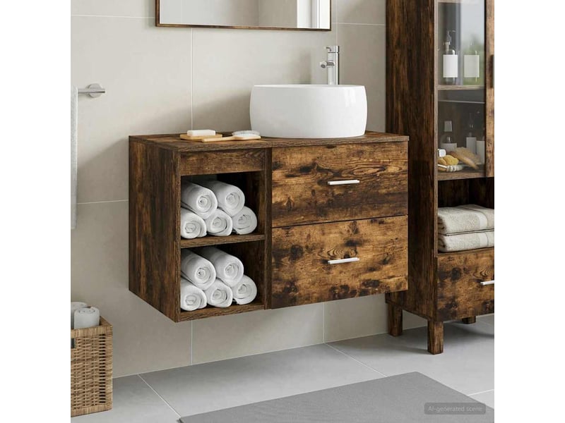 Ensemble de mobilier de salle de bain 2 pcs chêne fumé shl184 - Conforama B