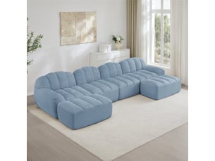 Canapé d'angle, canapé modulable – 4 places, mousse haute densité, en tissu, forme u, bleu, assise profonde