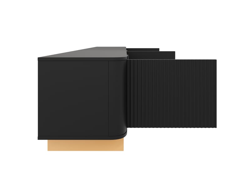 Meuble tv 200 cm noir cannelé 4 portes avec étagères réglables - Conforama R
