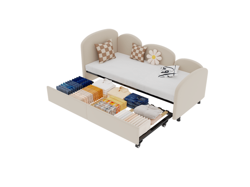  Lit enfant 90x200, structure bois massif lit cabane enfant, design fleur unique, tiroirs rangement intégré, rembourrage velours doux  - Conforama A