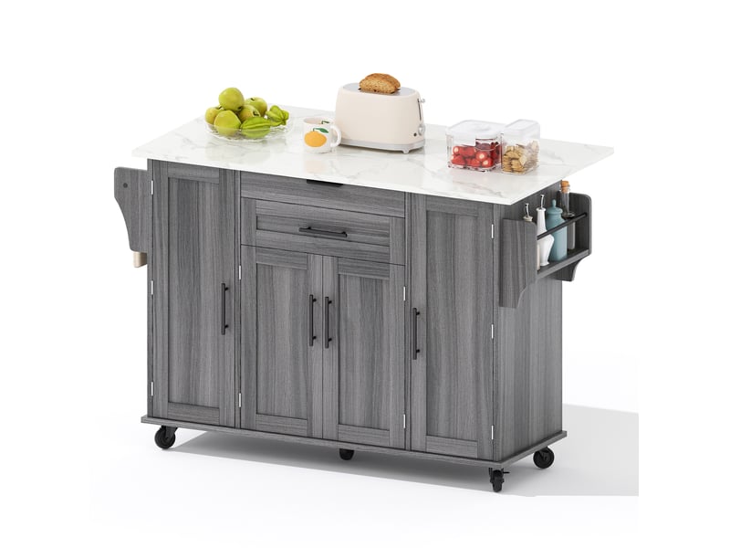 Îlot de cuisine mobile gris 136x70x92 cm avec plateau extensible et rangements - Conforama A