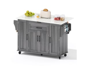 Îlot de cuisine mobile gris 136x70x92 cm avec plateau extensible et rangements