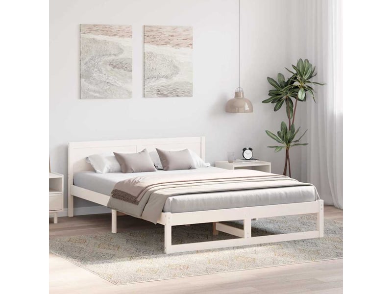  Lit double- lit adulte -  cadre de lit avec tête de lit blanc 150 x 200 cm pin massif  - Conforama B
