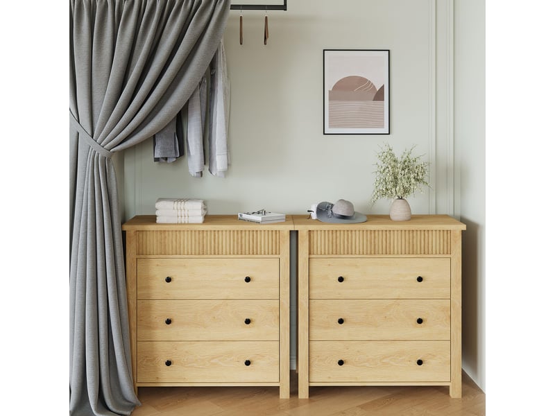  Commode scandinave 3 tiroirs en bois naturel – table de chevet à rainures – grand meuble de rangement pour chambre, salon, entrée PHK_34TJXCHL - Conforama D