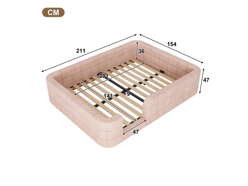  Lit enfant 140 × 200 cm avec barrières de protection rembourrées, entrée basse et sommier à lattes, en chenille rose  - Conforama C
