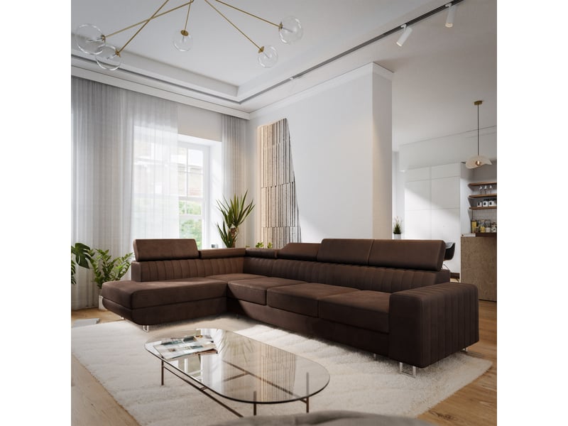  Canapé d'angle hestion, velours marron  - Conforama B