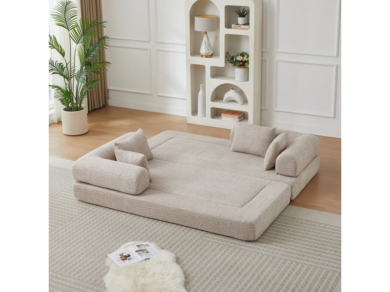  Canapé-lit modulaire convertible en chenille, dossier réglable, 6 configurations, sans montage, 4 coussins, khaki  - Conforama E