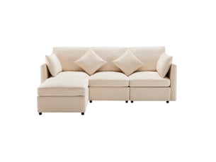 Canapé droit convertible HAVRYA 4 places Tissu beige