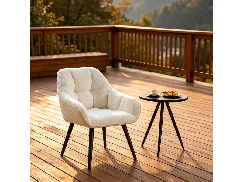  Fauteuil ergonomique avec accoudoirs et patins réglables en tissu bouclette crème, 52 × 78,5 × 53,5 cm  - Conforama C
