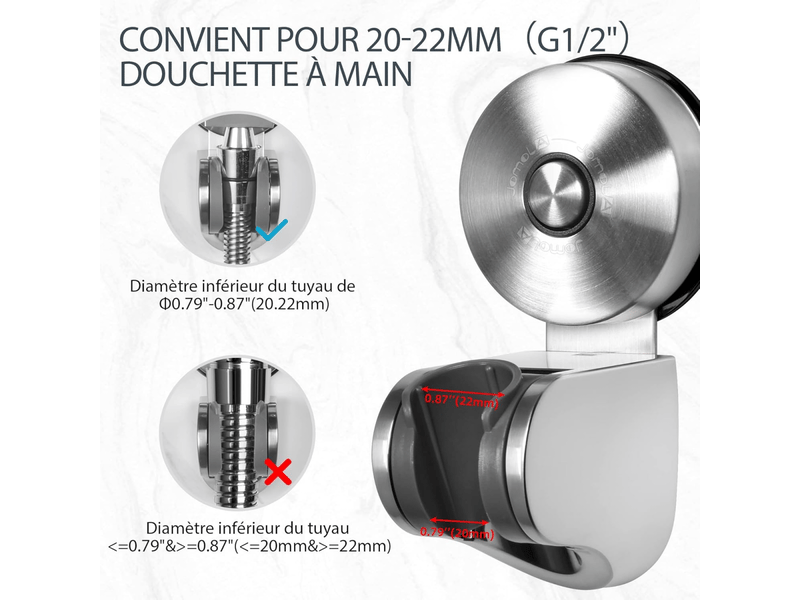  Support de pomme de douche – support de pomme de douche à ventouse en acier inoxydable, 4 angles réglables  - Conforama B