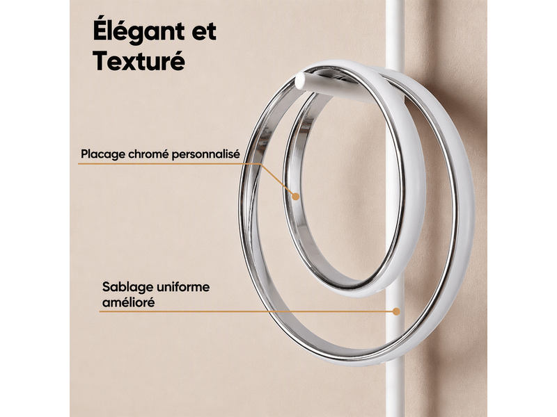  Lampadaire led 2 anneaux 21w 1590 lm, 4500k blanc neutre, blanc sablé et chrome, h159 cm, interrupteur au pied, prise eu, câble 1,8 m  - Conforama E