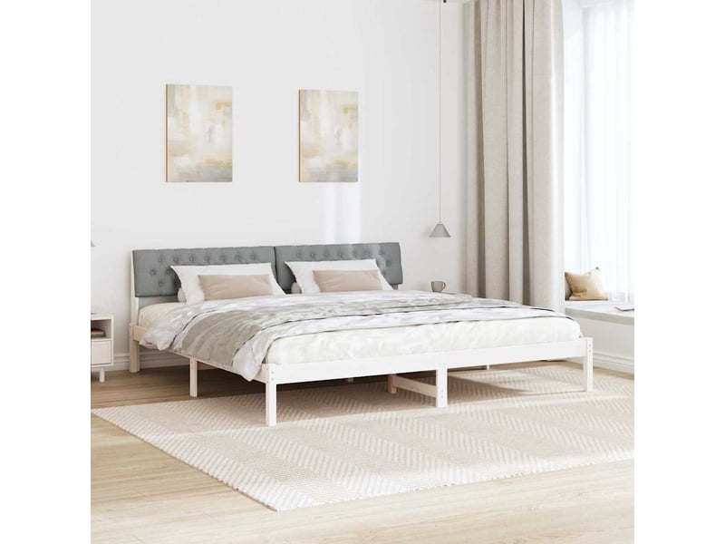 Lit double- lit adulte - cadre de lit avec tête de lit blanc et gris clair 200 x 200 cm - Conforama C