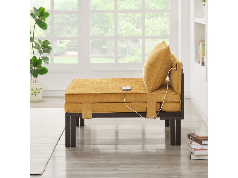  Fauteuil-lit convertible avec port usb type-c, velours jaune  - Conforama B