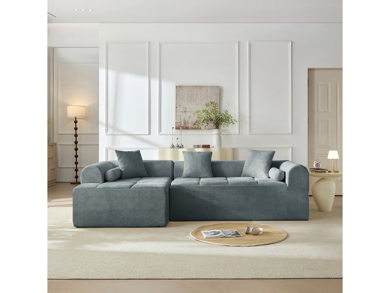 Canapé d’angle gauche modenvie 4 places bleu en chenille 263 x 132,5 x 68 cm avec poche porte-revues - Conforama E