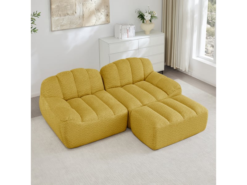 Canapé d’angle coquille 2 places avec pouf jaune – 210 x 165 x 79 cm Fay Lum - Conforama W