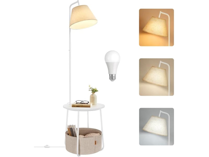 Lampadaire avec table d'appoint design moderne salon 45 cm diamètre 161,5 cm en acier blanc mat 12_0012250  - Conforama A