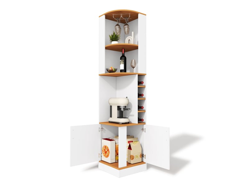  Armoire d'angle 40x40x182 cm avec range-bouteilles et porte-verres blanc  - Conforama A