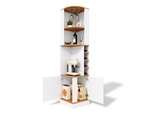 Armoire d'angle 40x40x182 cm avec range-bouteilles et porte-verres blanc