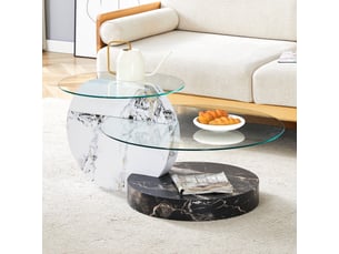 Table basse rectangulaire 90×70×44 cm, mdf et verre, noir et blanc