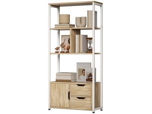 Bibliothèque avec étagères, tiroirs et porte, 58 x 24 x 122 cm, style industriel, bois blanc et naturel