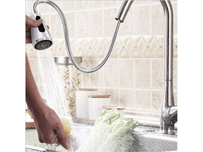  Robinet d'évier de cuisine à jet extractible en forme de goutte d'eau avec bouton d'arrêt, 2 jets, tête universelle professionnelle, convient pour mi  - Conforama B