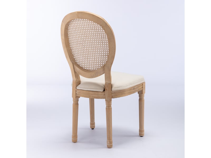 Lot de 2 chaises de salle à manger style français, tissu lin beige, dossier cannage, bois massif - Conforama D