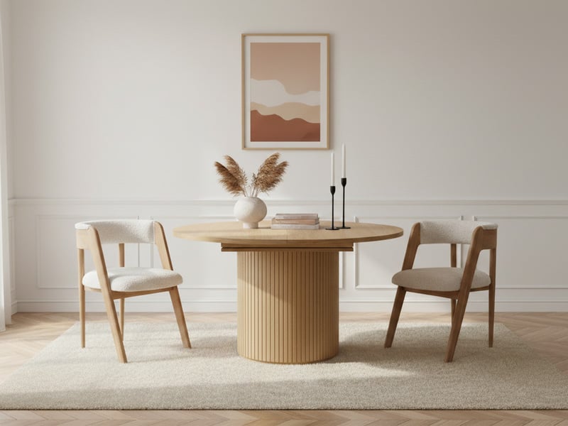  Bobochic ensemble sormiou avec table à manger ronde extensible 130 à 180 cm + lot de chaises bastide placage chêne massif marron clair SORMIOU - Conforama C