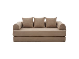 Canapé droit 200 x 94 x 67 cm avec structure en métal, poches latérales, 3 coussins et assise compressée, velours côtelé, kaki