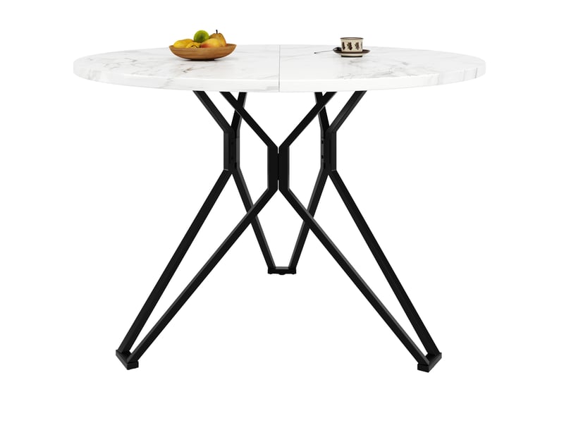  Table à manger ronde 100 cm pour 4 personnes, plateau mdf effet marbre, noire  - Conforama A