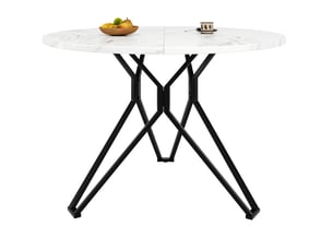 Table à manger ronde 100 cm pour 4 personnes, plateau mdf effet marbre, noire