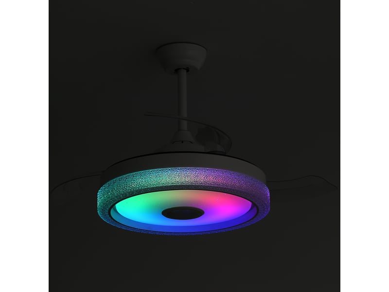  Ventilateur de plafond 42 pouces blanc avec led 32 w rgb, moteur dc réversible et télécommande intégrée  - Conforama E