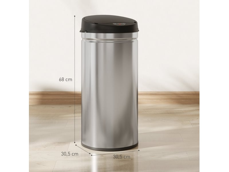 Poubelle à capteur 42 l 30,5 x 30,5 x 68 cm – argenté – ouverture sans contact soft-close silencieuse - Conforama C