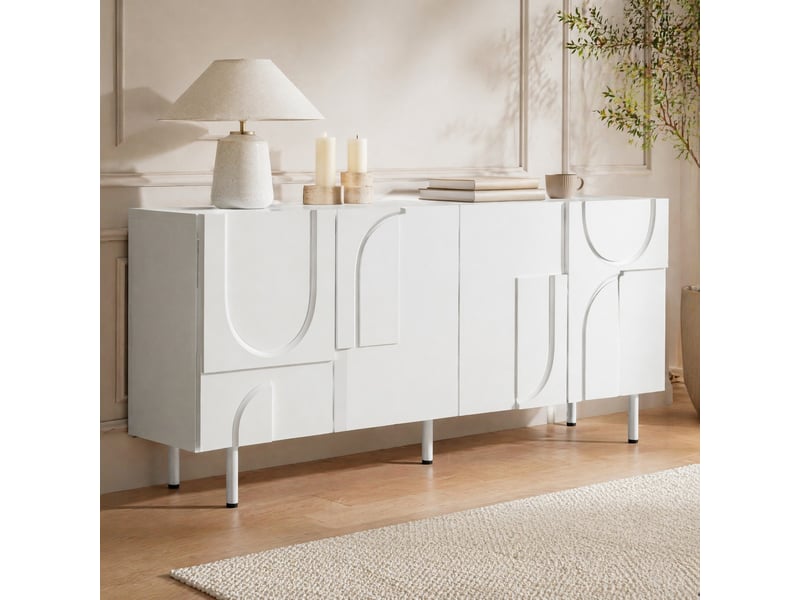 Buffet bas blanc au design géométrique, 160 x 38,5 x 70 cm - Conforama C