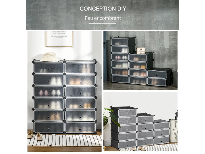 Meuble à chaussures modulable 12 cubes en pp et acier 94x37x108 cm  - Conforama E