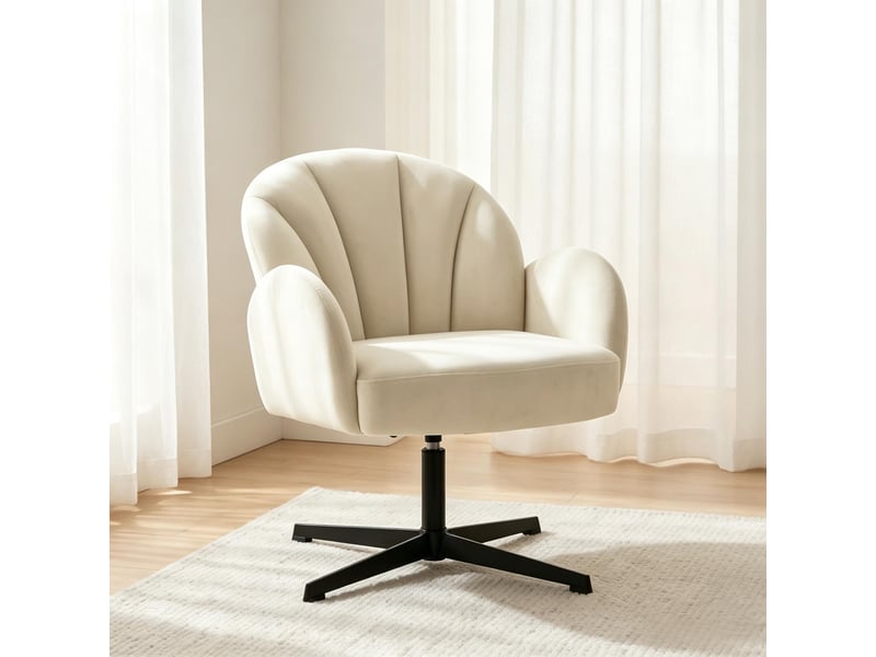 Fauteuil pivotant coquille avec dossier ergonomique et assise à ressorts en velours beige et noir - Conforama B
