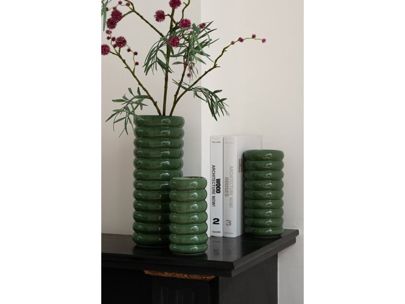  Lot de 3 vases en porcelaine mika 33cm vert  - Conforama C